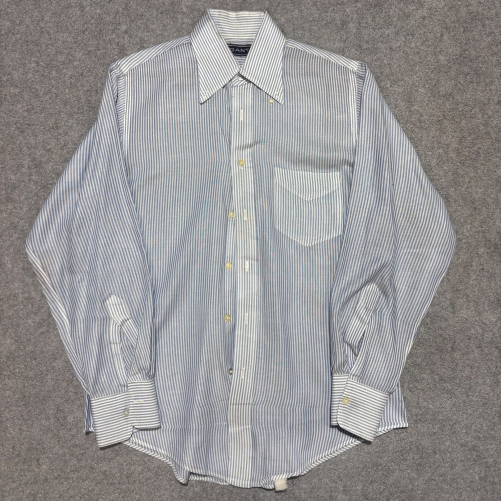 Gant Mens Blue White Striped Long Sleeve Button Down Shirt Size 15.5 33